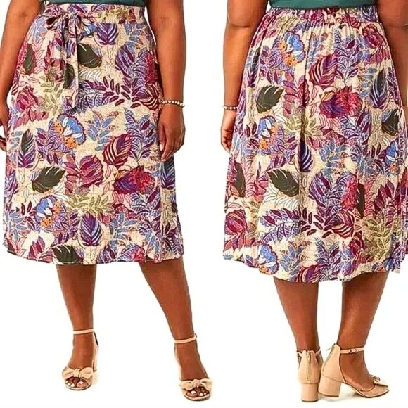 NWT WESTPORT Floral Hawaiian Palm Skirt Tropical Flowy Side Tie Size 1X - Picture 1 of 8